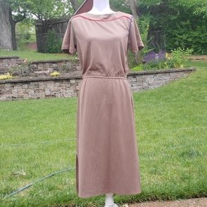 Taupe red blue green short sleeve long dress